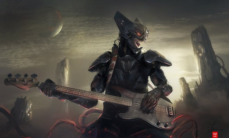 Alien Musician Playing Bass