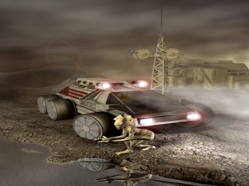 alien near rover on alien planet