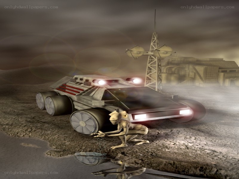 alien near rover on alien planet