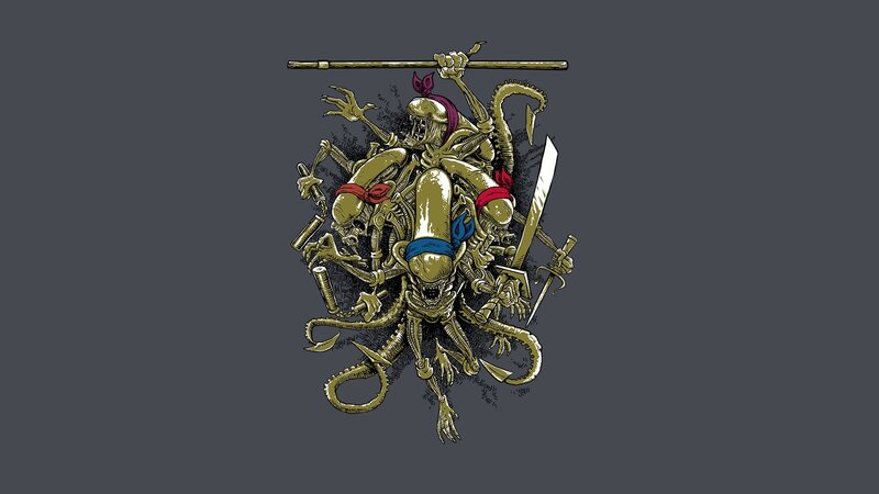 Alien ninja warriors collage