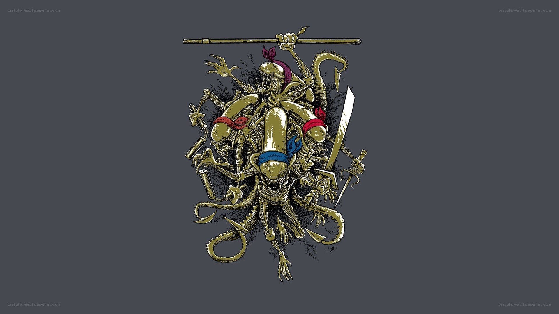 Alien ninja warriors collage