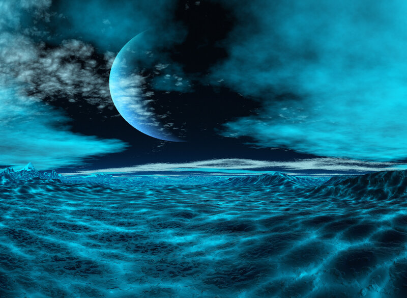 Alien Ocean under Crescent Moon