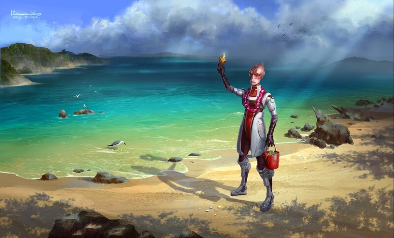 Alien on a Beach — Blue, Serene