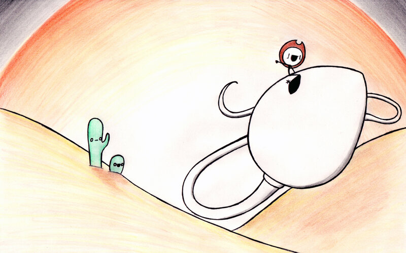 alien on a toilet in desert