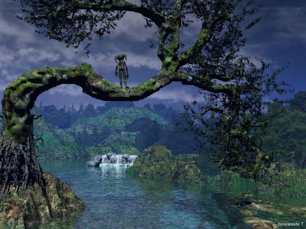 alien on a tree branch