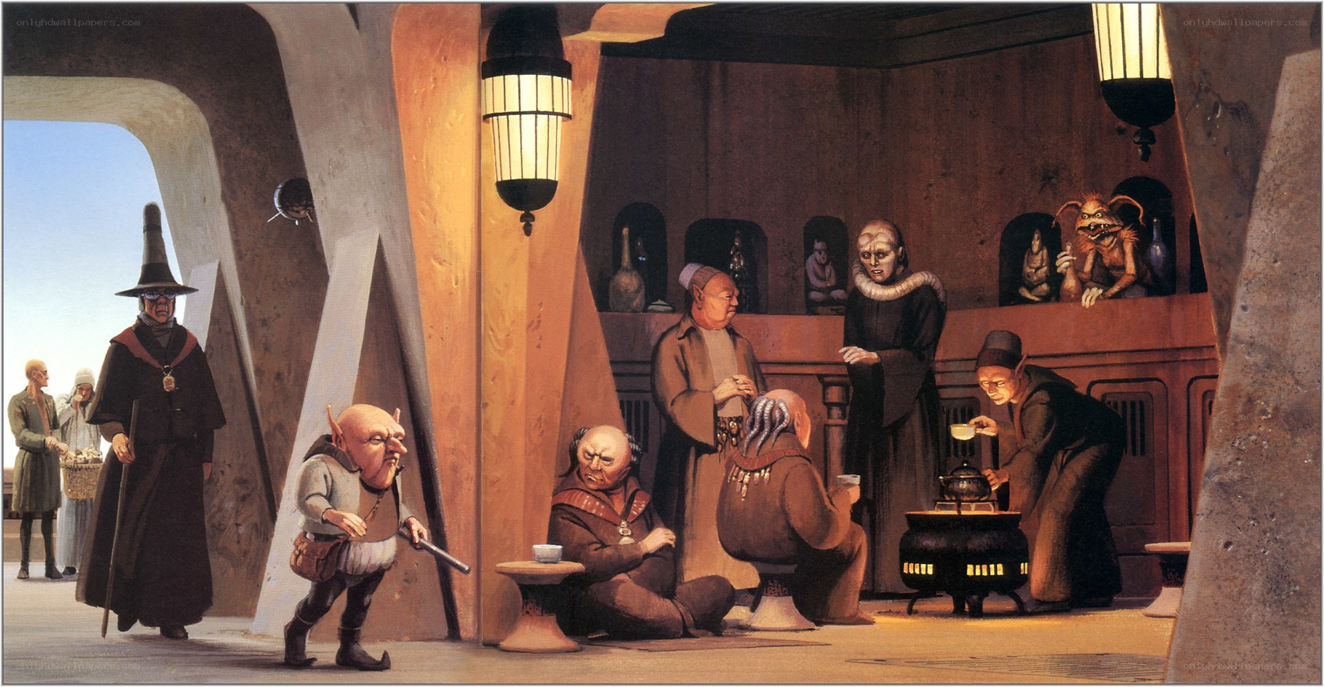 Alien patrons in a cantina