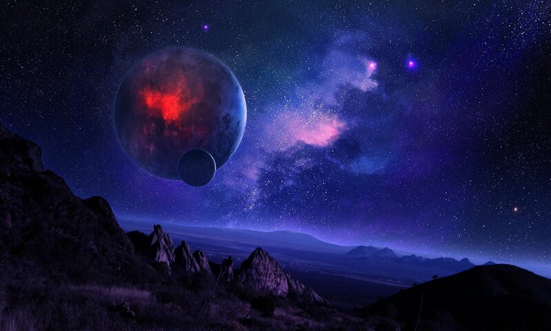 Alien Planet and Moon — Purple