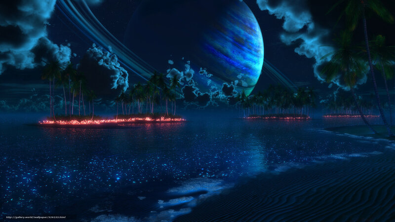 alien planet beach at night