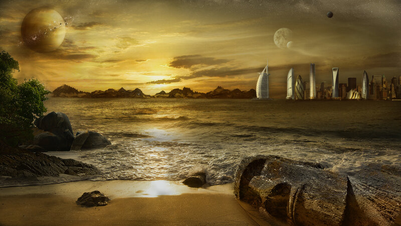 Alien Planet Beach — Gold, Dramatic