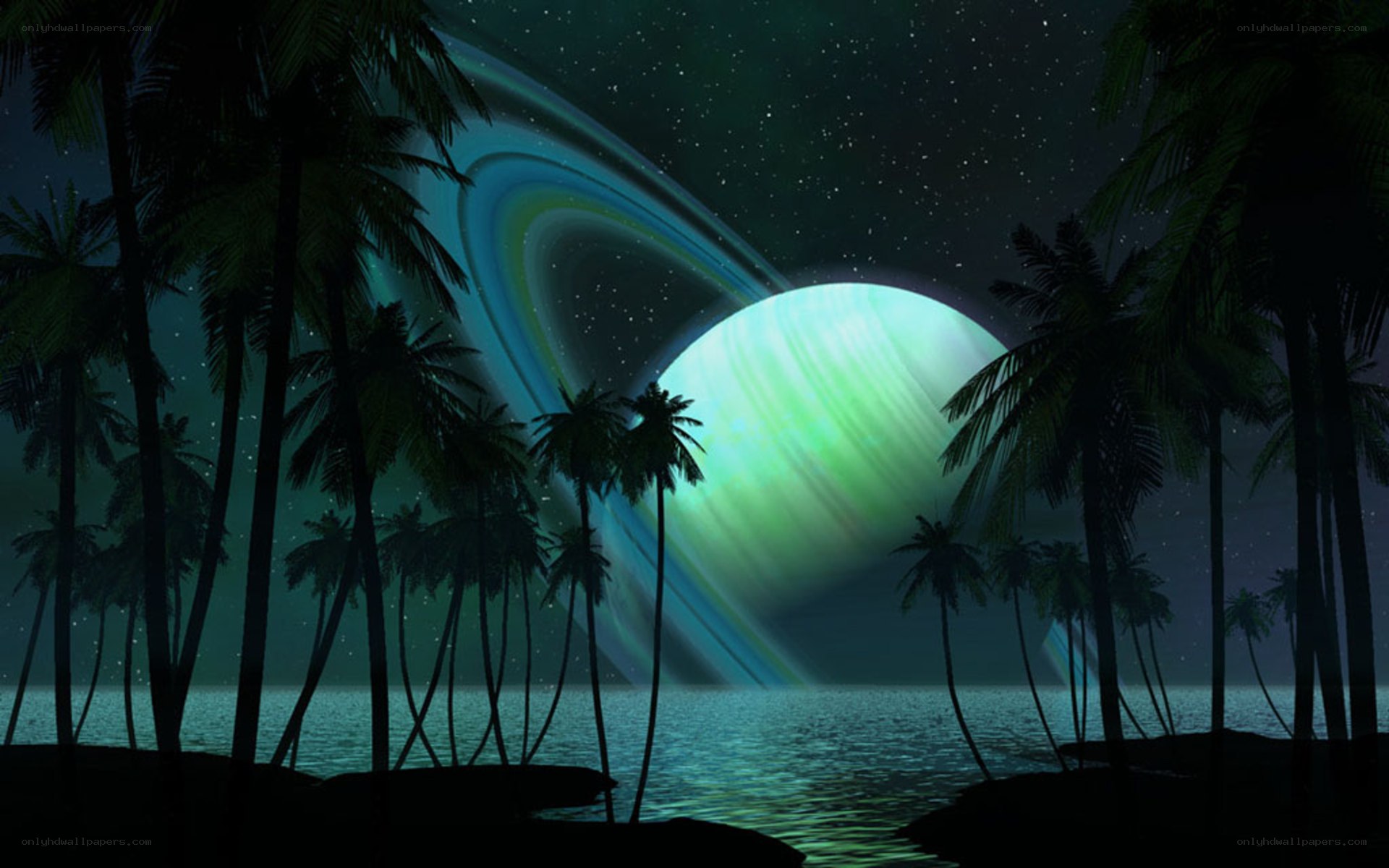 alien planet beach night