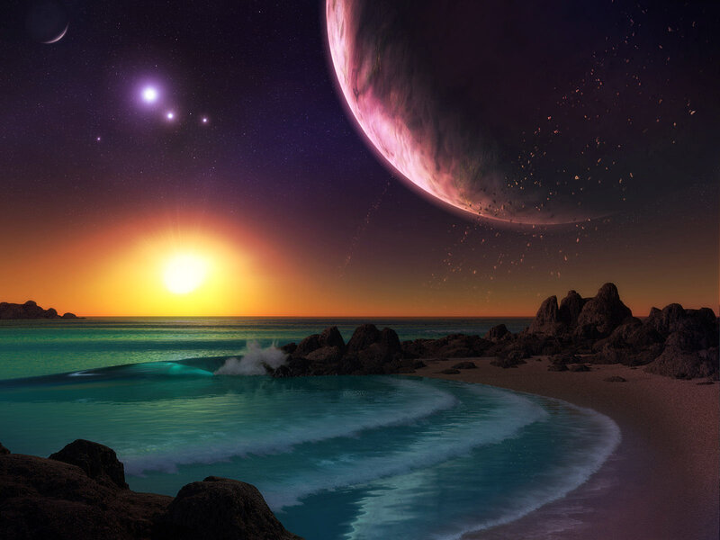 Alien Planet Beach — Purple, Dramatic, Sunset, Digital Art