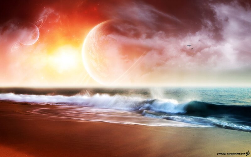 Alien Planet Beach — Red, Dramatic, Sunset