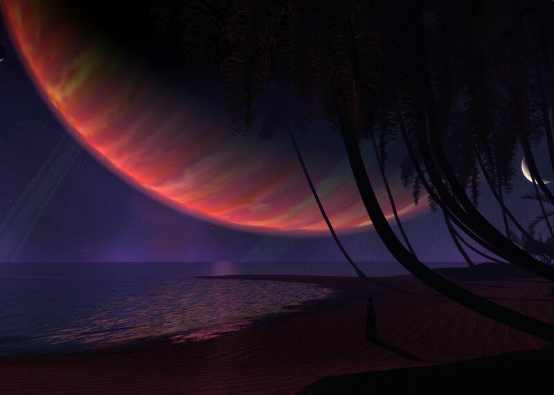 Alien planet beach sunset