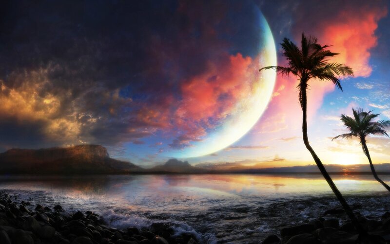 alien planet beach sunset