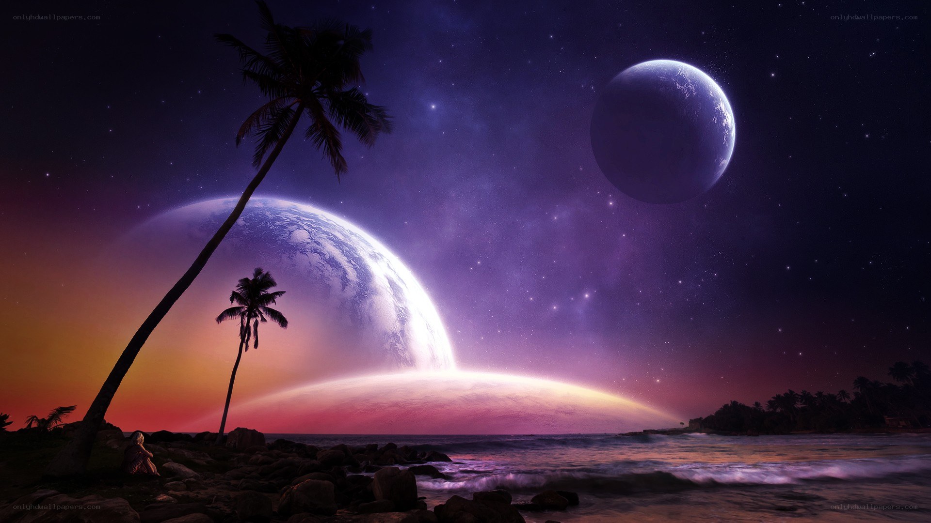 alien planet beach sunset