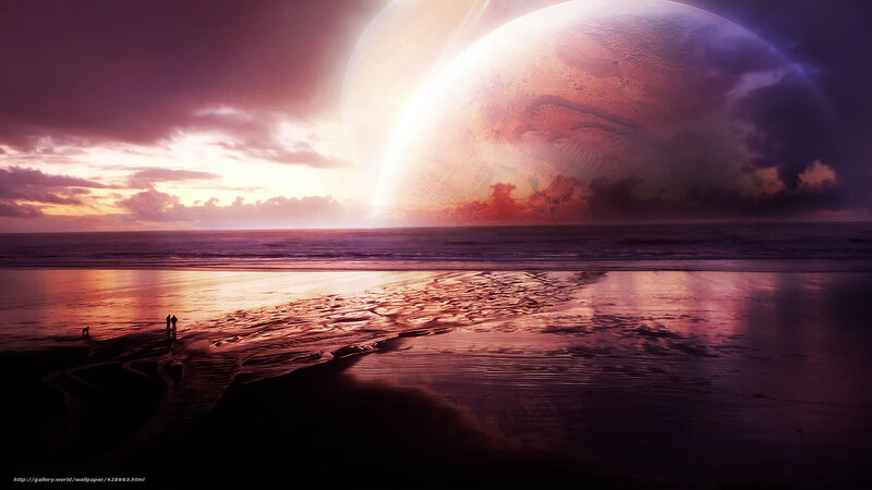 alien planet beach sunset