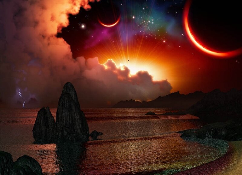 Alien Planet Coastline — Red, Dramatic