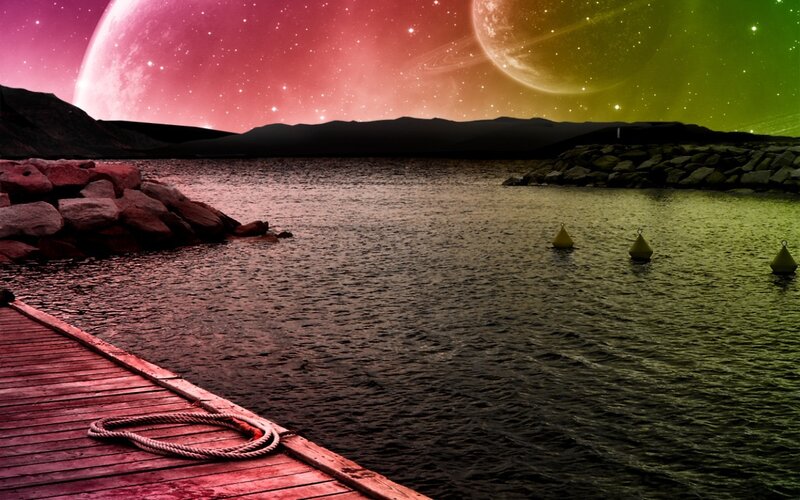 Alien planet dock scene