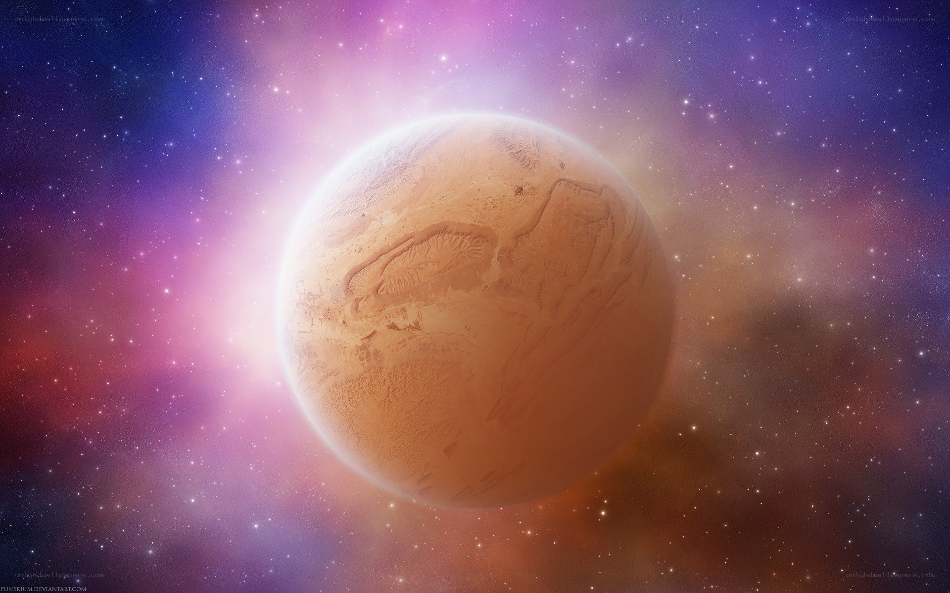 alien planet in colorful nebula