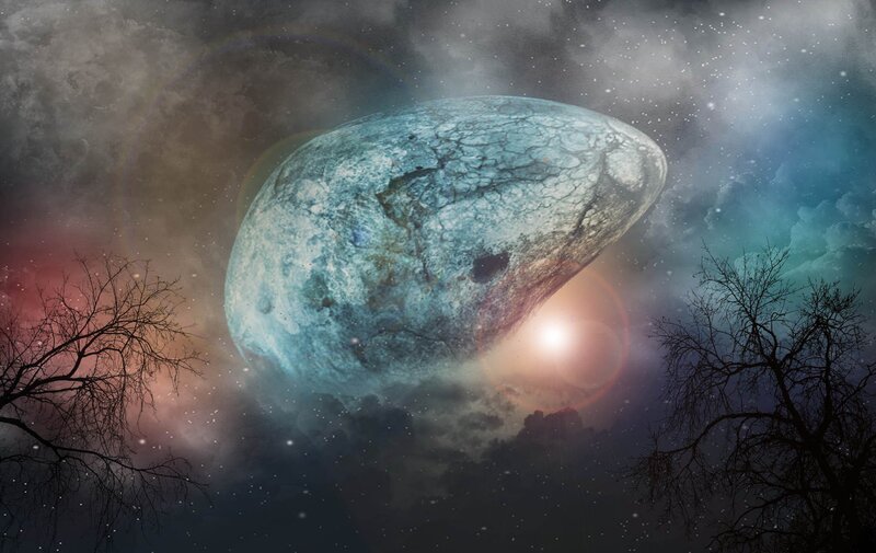 alien planet in cosmic sky