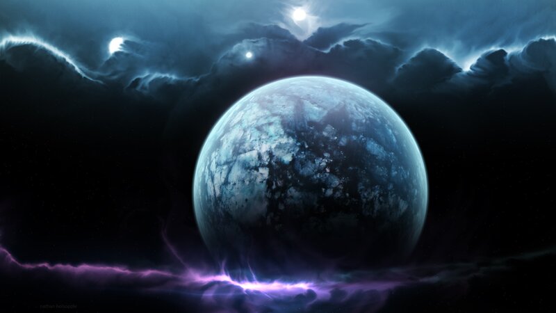 alien planet in cosmic storm