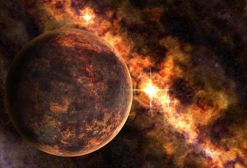 alien planet in nebula