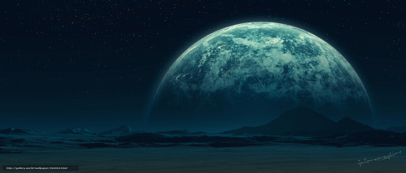 Alien Planet in Night Sky — Blue, Dramatic