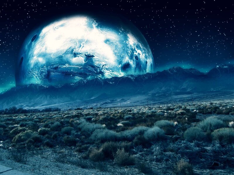 Alien Planet in Sky — Blue, Dramatic