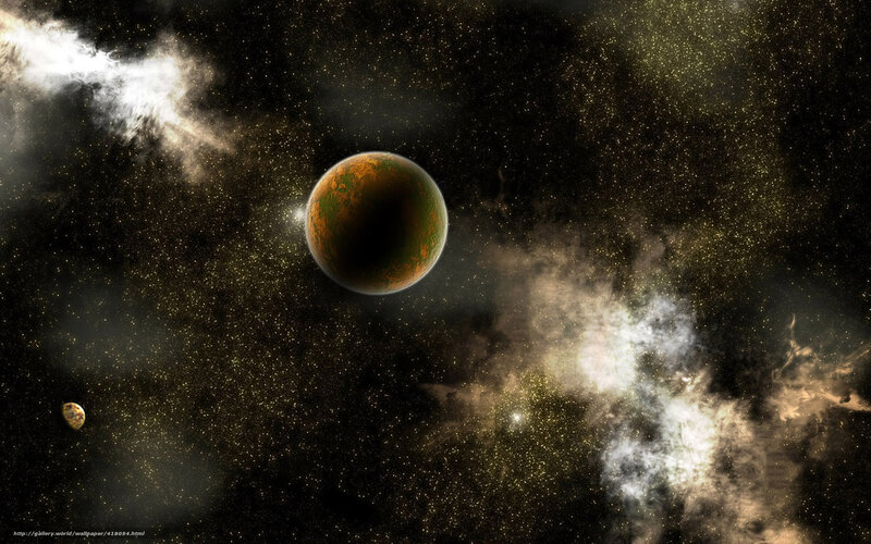 Alien Planet in Space — Black, Dramatic, Night, Digital Art, Stars