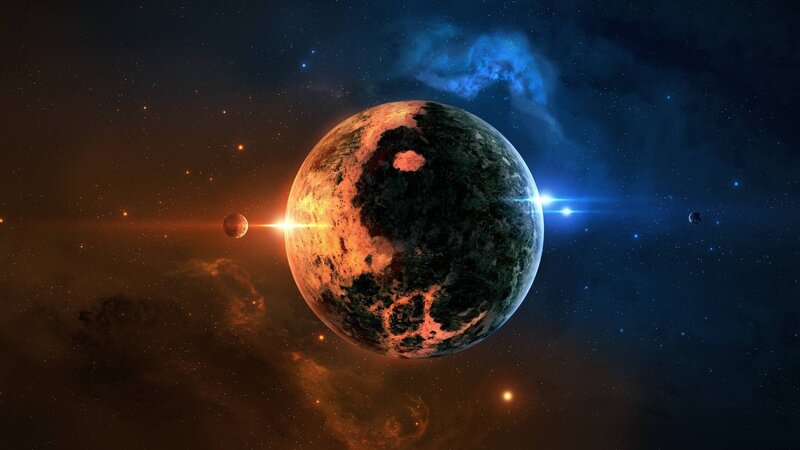 Alien Planet in Space — Blue, Dramatic, Digital Art, Stars, Nebula