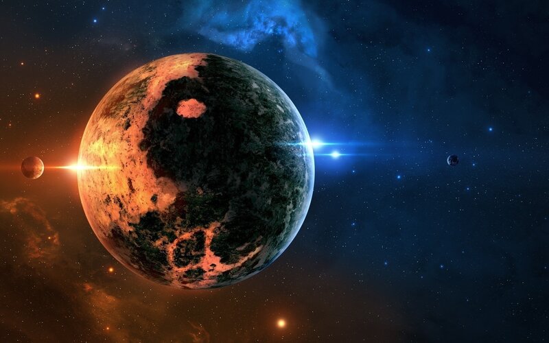 Alien Planet in Space — Blue, Dramatic, Digital Art, Stars