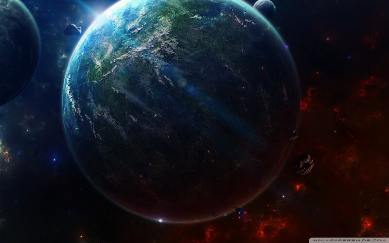 Alien Planet in Space — Blue, Dramatic, Digital Art