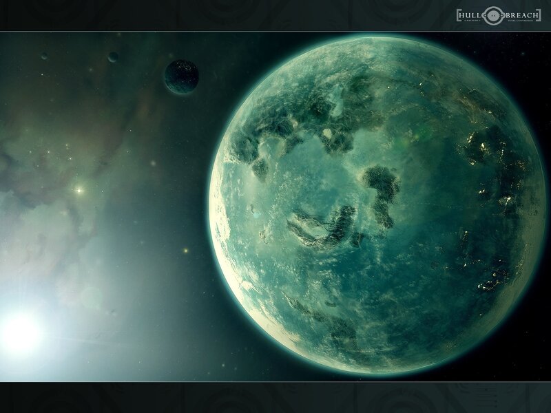 Alien Planet in Space — Green, Dramatic, Digital Art, Moon, Star