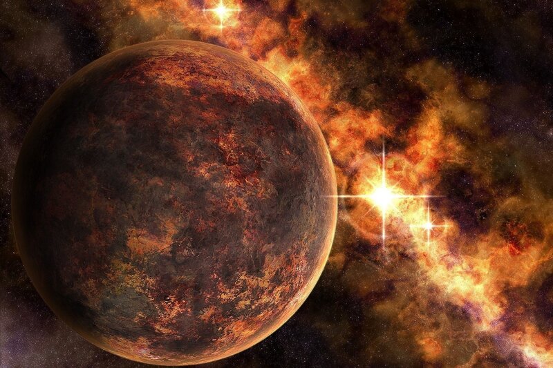 Alien Planet in Space — Orange, Dramatic