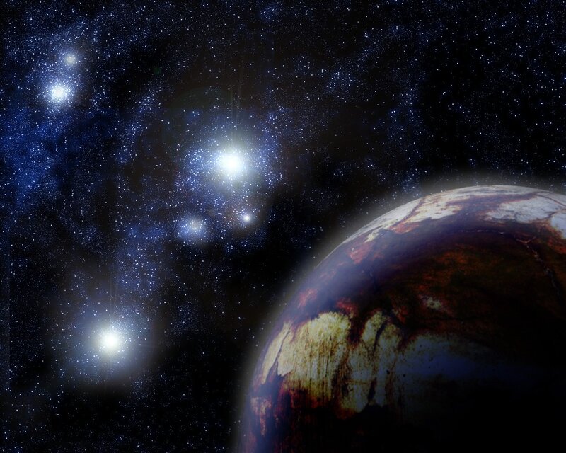 alien planet in starry space
