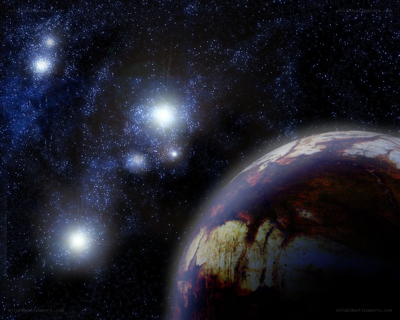 alien planet in starry space