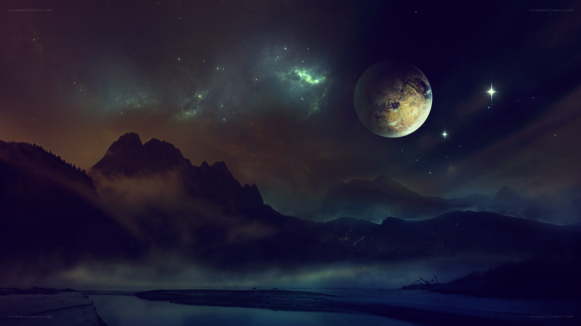 alien planet landscape at night