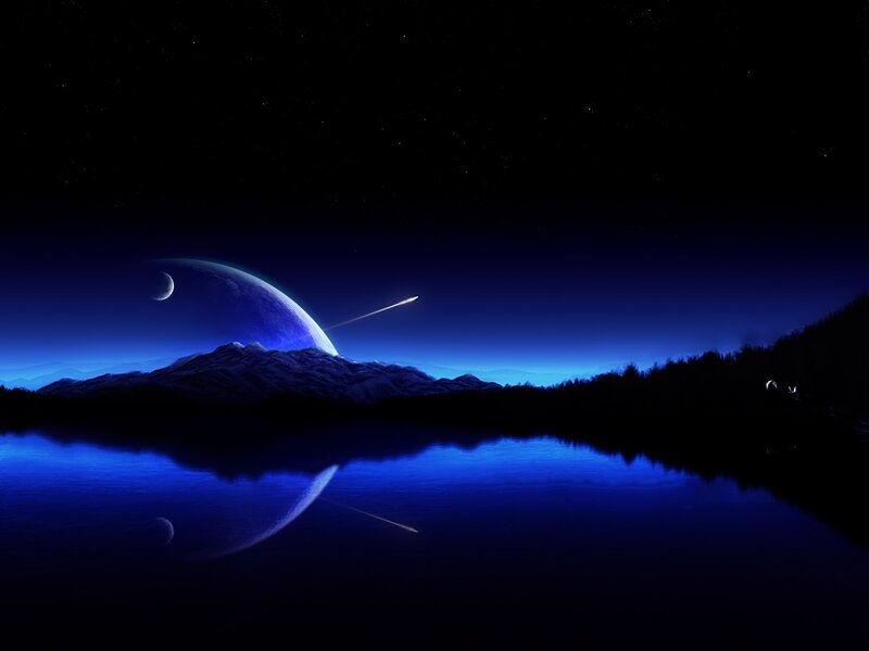Alien planet landscape at night