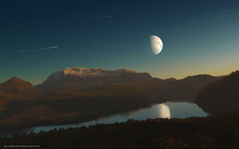 Alien planet landscape at night