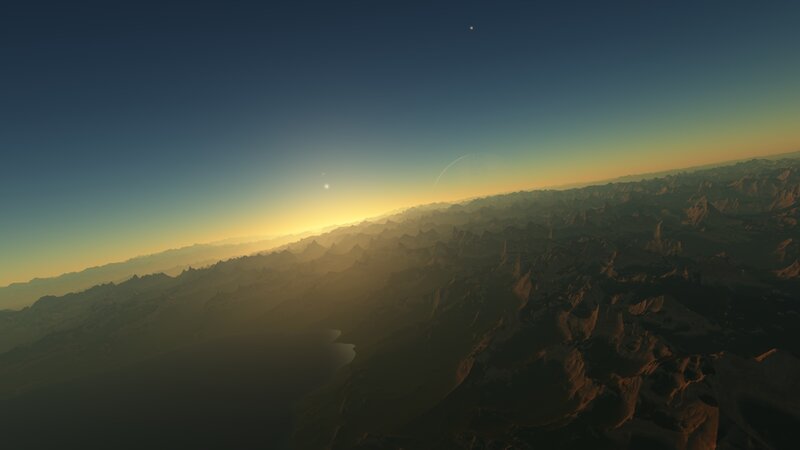 alien planet landscape at sunrise