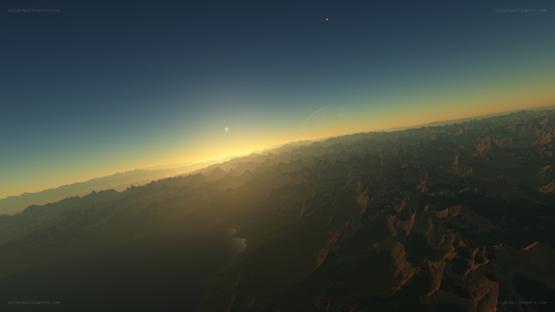 alien planet landscape at sunrise