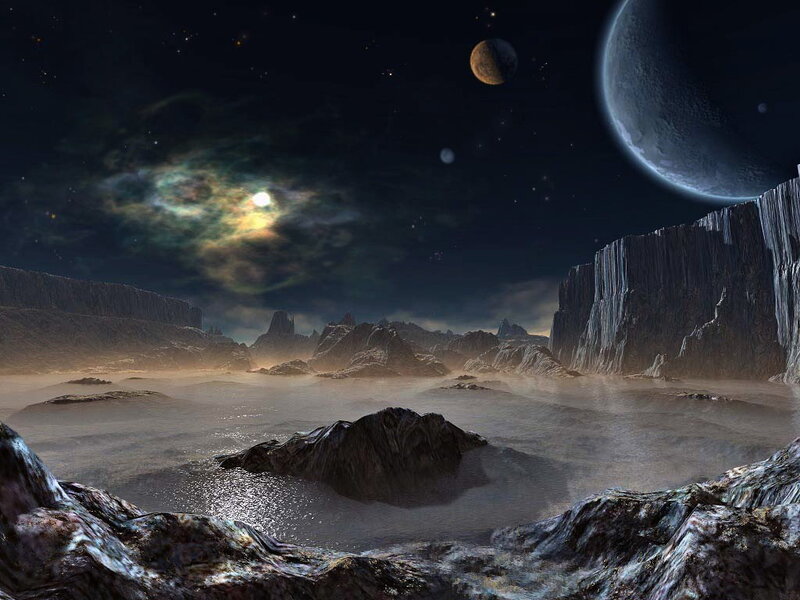Alien Planet Landscape — Black, Dramatic, Night, 3d Render