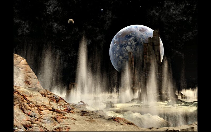Alien Planet Landscape — Black, Dramatic, Night, Digital Art, Moon