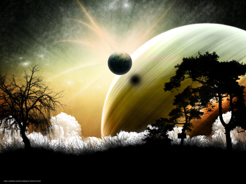 Alien Planet Landscape — Black, Dramatic, Night, Digital Art, Moon, Trees