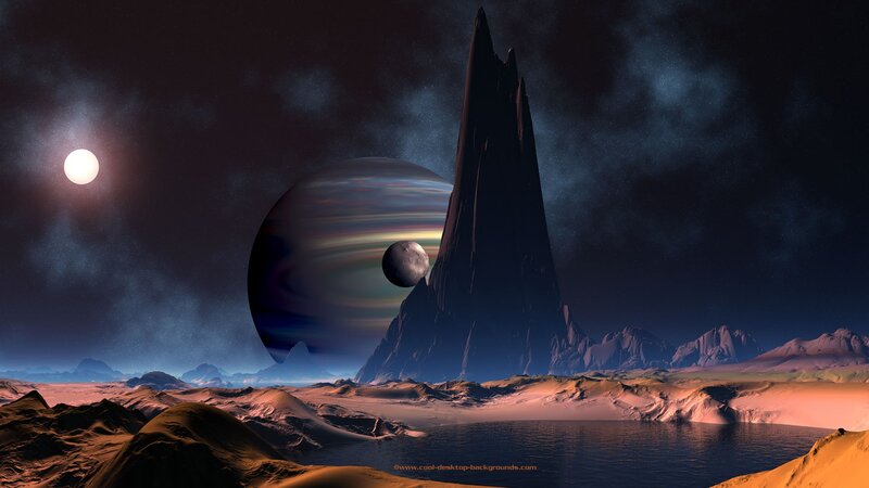 Alien Planet Landscape — Black, Dramatic, Night, Digital Art, Mountain