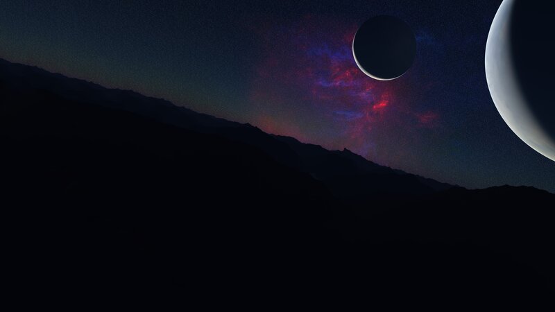 Alien Planet Landscape — Black, Dramatic, Night, Digital Art, Mountains, Planets