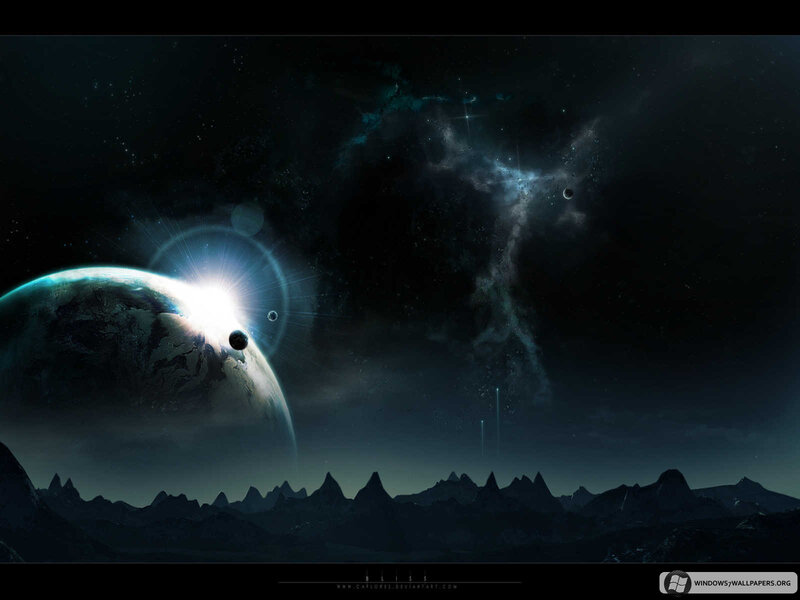 Alien Planet Landscape — Black, Dramatic, Night, Digital Art, Mountains