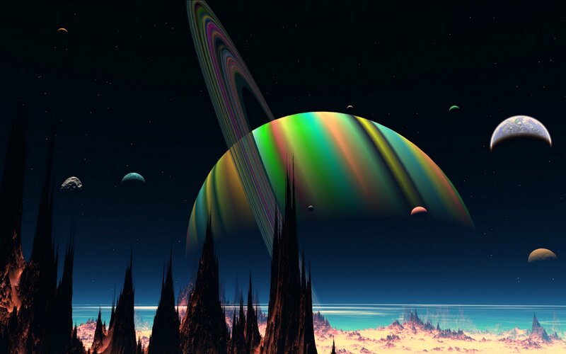 Alien Planet Landscape — Black, Dramatic, Night, Digital Art, Planets, Moons