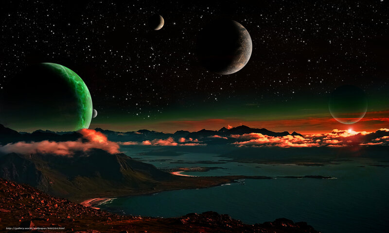 Alien Planet Landscape — Black, Dramatic, Night, Digital Art, Planets, Mountains
