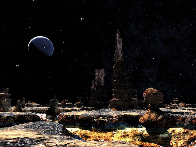 Alien Planet Landscape — Black, Dramatic, Night, Digital Art, Planets